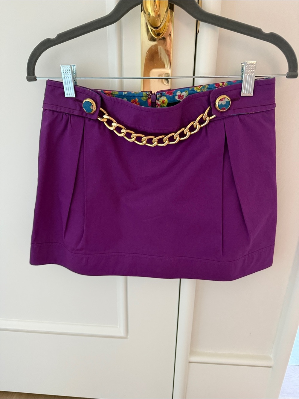 D&G Purple Mini Skirt with Gold Chain Accent